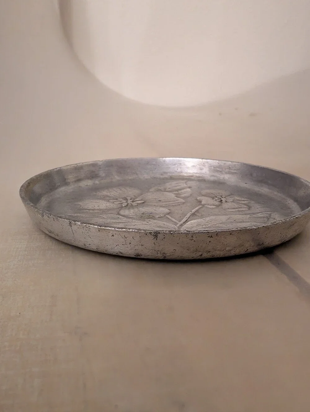 Vintage MCM Stede Hammered Pewter Floral Coaster